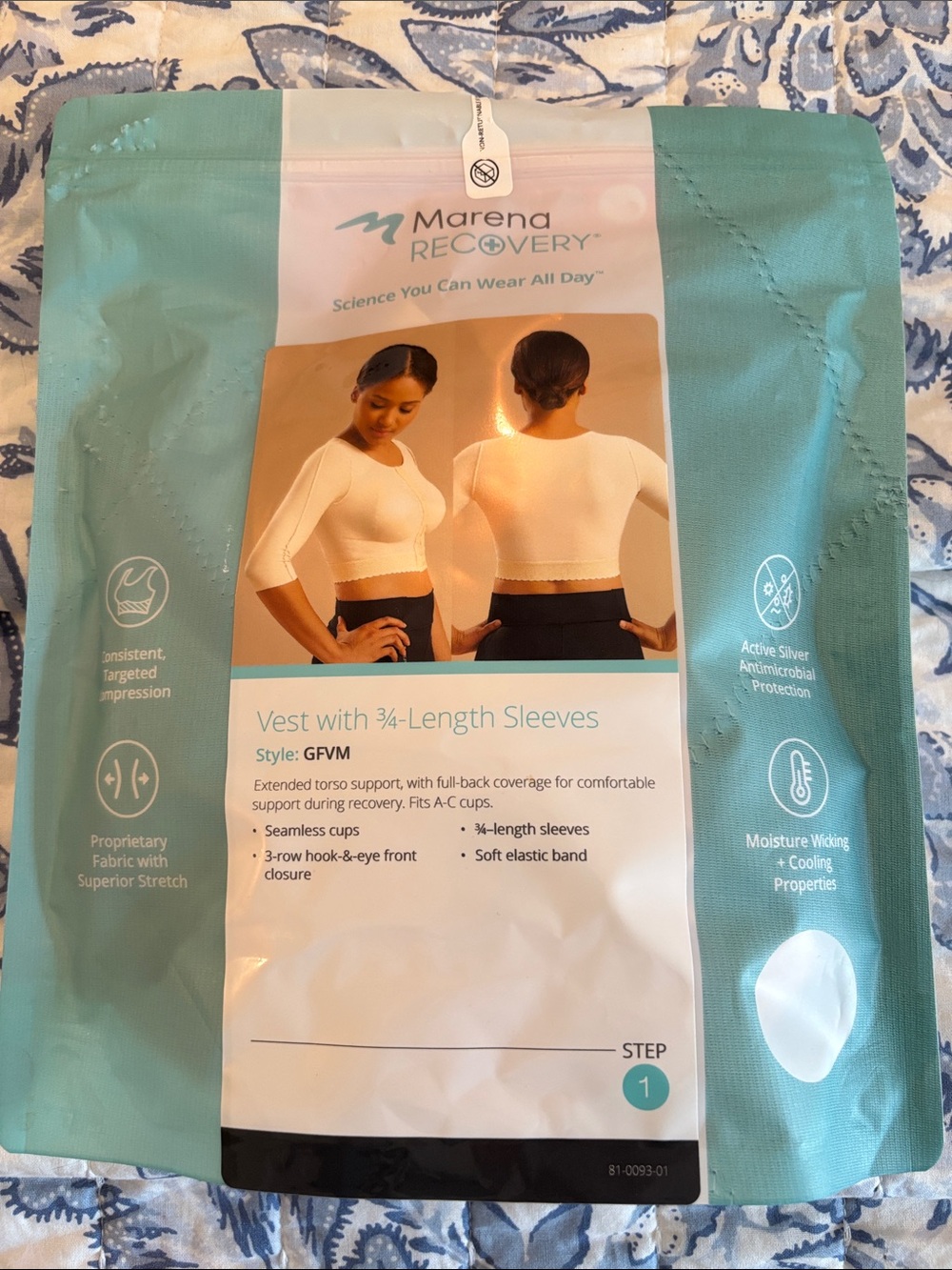 Marena Recovery Women's Aqua Vest with 3/4-Length Sleeves